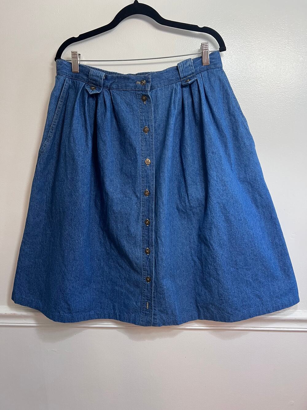 Vintage Koret City Blues Denim Midi Skirt Size 18 Button Front 100% Cotton
